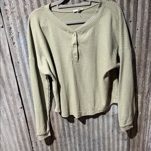 Mine Olive Waffle Knit Buttoned Top